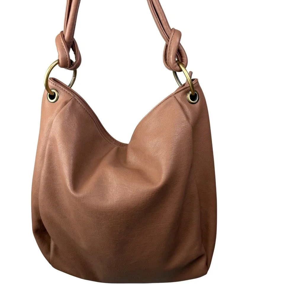 Antik Kraft Vegan Leather Hobo Bag Brown Ring Handle Slouchy Boho Shoulder Tote